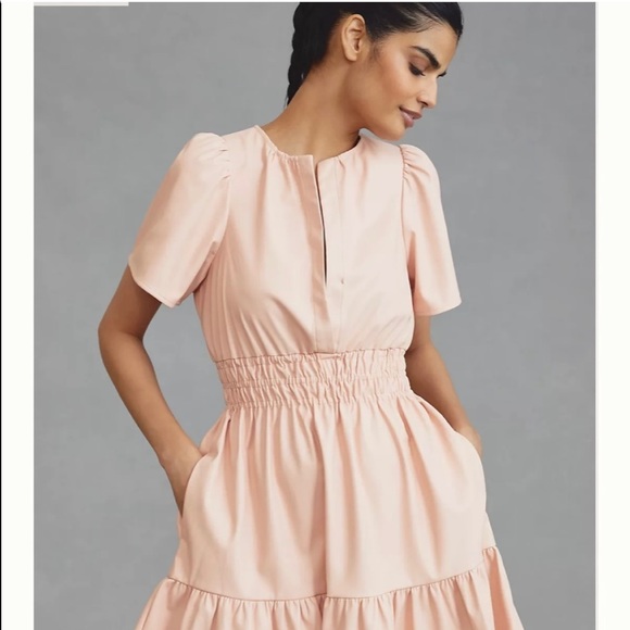 Anthropologie The Somerset Mini Dress faux leather edition blush pink XS - Picture 3 of 13